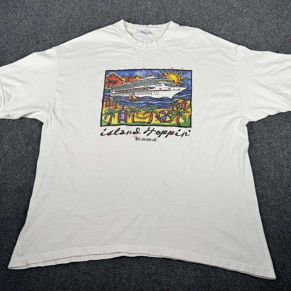 Vintage Carnival Cruise Lines Island Hoppin T-Shirt Men's XL White Graphic Tee
